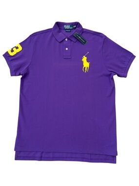 NWT Polo Ralph Lauren Big Pony Polo Purple Gold Custom Fit L Cotton Shirt LSU